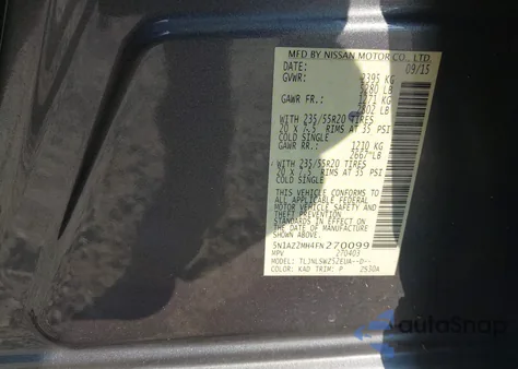 2015 Nissan Murano Platinum z USA, uszkodzony, nr VIN 5N1AZ2MH4FN270099